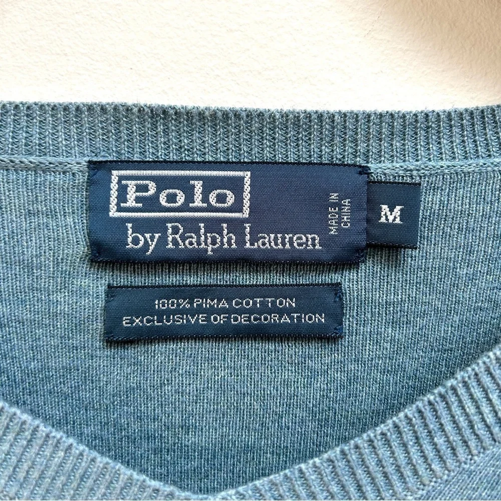 Polo Ralph Lauren Men’s Lapis Blue Pima Cotton V-Neck Sweater, Size Medium